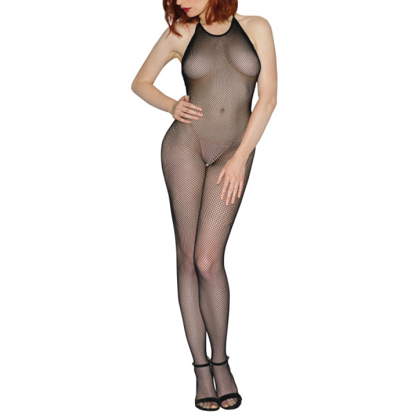Bodystocking résille noir dos nu entre-jambes ouvert 